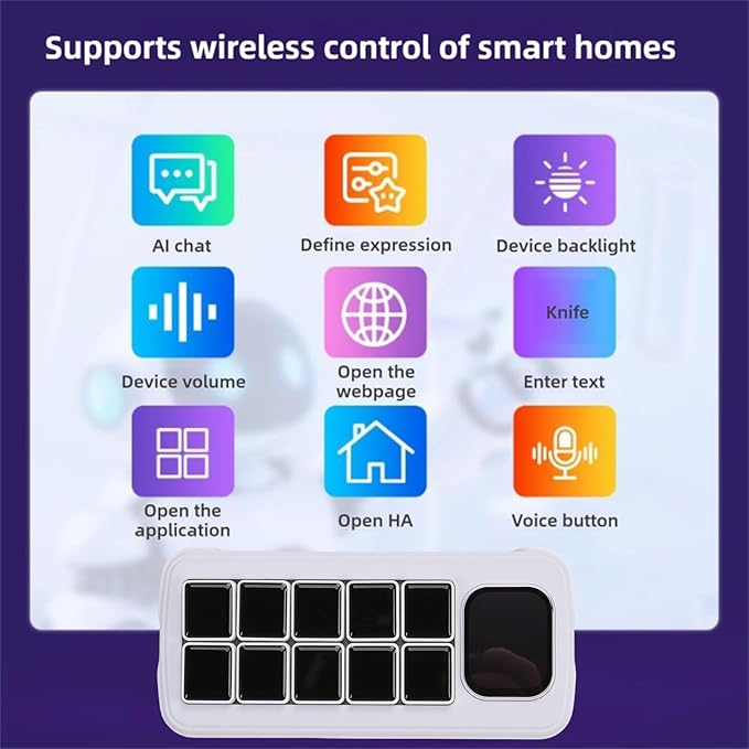 Yunseity AI Voice Control Panel, 10 LCD Mechanical Buttons with 2.01 Inch Auxiliary Screen, Support for Wins for OS X with Dynamic Theme Editor, for Smart Home Automation (Black)
