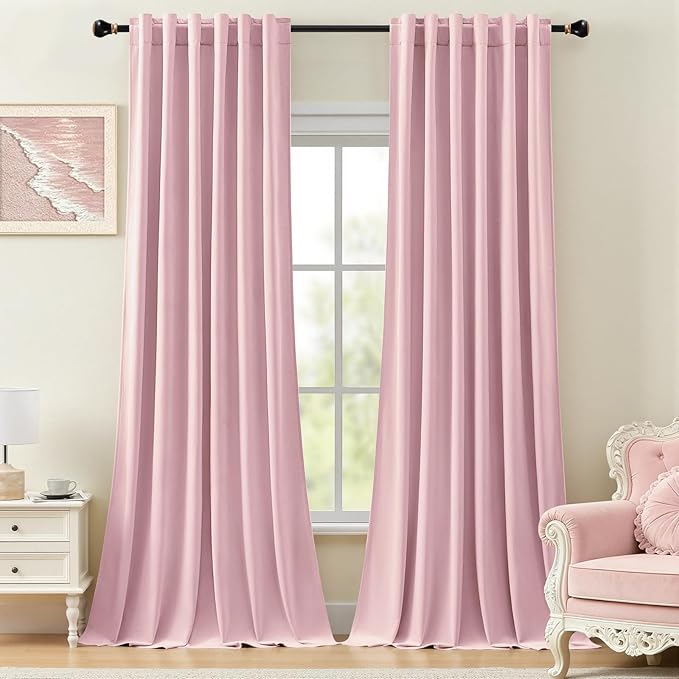 Baby Pink Velvet Curtains 96 Inches for Girls Bedroom, Thermal Insulated Super Soft Room Darkening Curtains Luxury Window Drapes for Living Room Nursery, Back Tab Rod Pocket, W52 x L96, 2 Panels