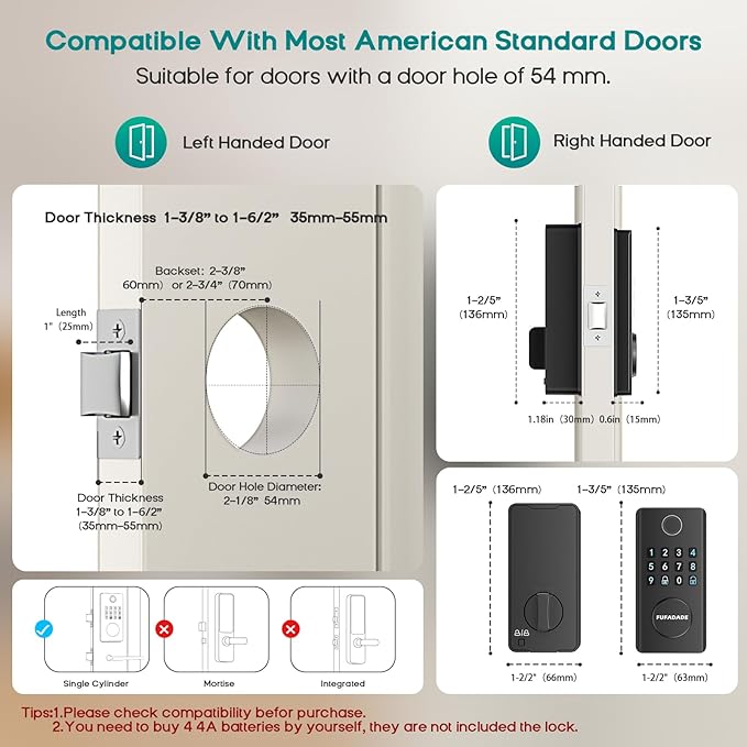 Keyless Entry Door Lock Deadbolt,Upgraded Electronic Deadbolt Smart Lock with Tuya App Control & 4 Keys,High Security Smart Lock,Digital Keypad Door Locks,One-time Code, Auto-Locking,Easy to Install