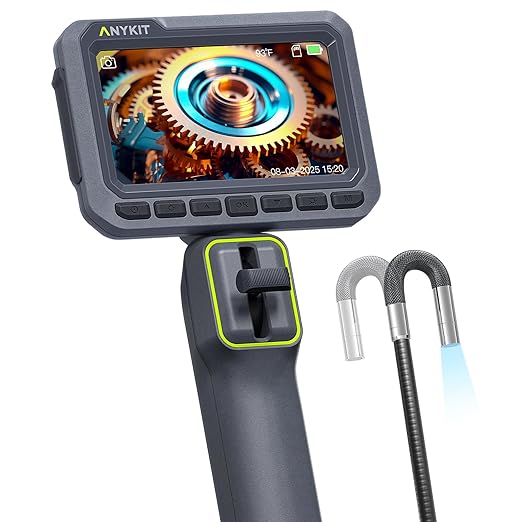 Anykit Articulating Borescope, 210° Two-Way 0.22in Slim Probe Endoscope with High-Brightness LED Lights, 4.3" IPS HD Video Inspection Snake Camera for Automotive Engine Inspect - 4FT