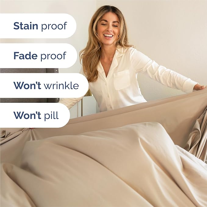 Split King 7 Piece Sheet Set - Cooling & Breathable - Hotel Luxury Bedding - Includes Fitted Sheets for Women, Men, Kids and Teens - 1 Flat, 2 Fitted Sheets, 4 Pillowcases with Deep Pockets - Cream