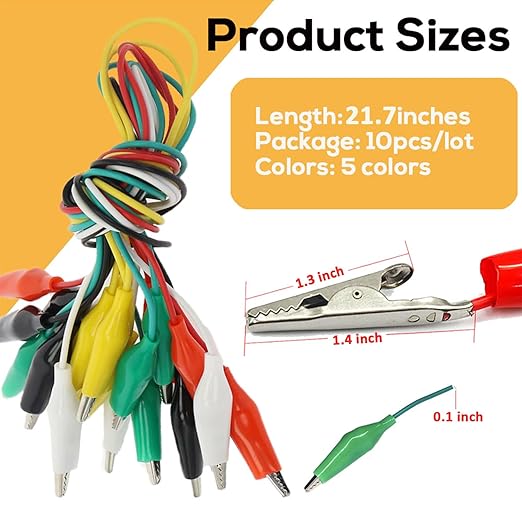 30PCS Premium Alligator Clips Electrical, 5 Colors Test Leads Cable with Crocodile Clips, Dual Ended Jumper Wires with Power Test Probe for Electric Welding Testing Experiments, Circuit Connection