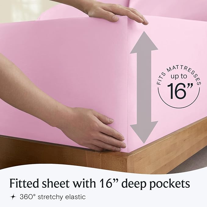 LuxClub 3 PC Twin XL Sheet Set, Deep Pockets Wrinkle Free Cooling Bed Sheets Hotel Bedding for Women, Men, Kids & Teens, Includes 1 Fitted Sheet, 1 Flat Sheet and 1 Pillowcase-Silky Soft Powder Pink