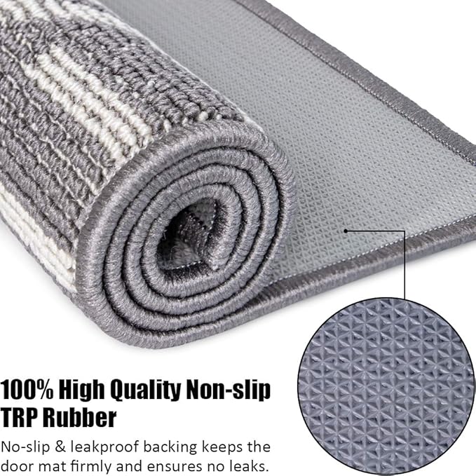 Indoor Doormat 24"x 36", Absorbent Front Back Door Mat Floor Mats, Rubber Backing Non Slip Door Mats Inside Mud Dirt Trapper Entrance Door Rug Carpet, Machine Washable Low Profile-Grey Time Cloister