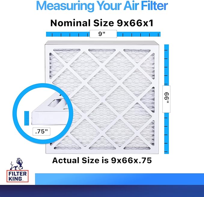 Filter King 9x66x1 Air Filter | 4-PACK | MERV 8 HVAC Pleated A/C Furnace Filters | MADE IN USA | Actual Size: 9 x 66 x .75"