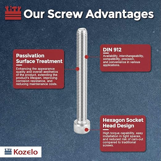 Kozelo 2pcs Socket Head Cap Screws - [M10-1.5 x 95mm] 304 Stainless Steel Allen Socket Drive for Electrical Motor 3D Printing Fan Engine Replacement Use, Silver