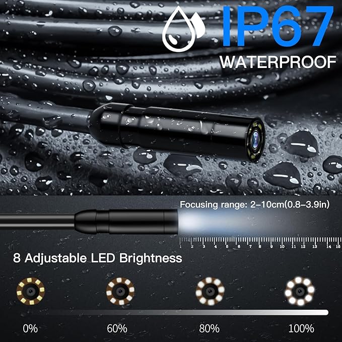 Endoscope Camera with Light - 4.3" LCD Screen Inspection Cameras,IP67 Waterproof Borescope with 8 Adjustable LED Lights,HD 1080P Endoscope Camera 16.5ft Semi-Rigid Cord,gifts for men tools and gadgets