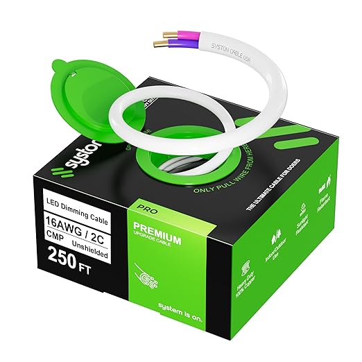 Syston Cable Technology 16/2 LED Lighting Dimmer Dimming Luminaire Control Wire Cable,16 AWG 2 Conductors Solid Bare Copper Unshielded Plenum Rated CMP CL3P FT6, for Ballast Wiring and Connection