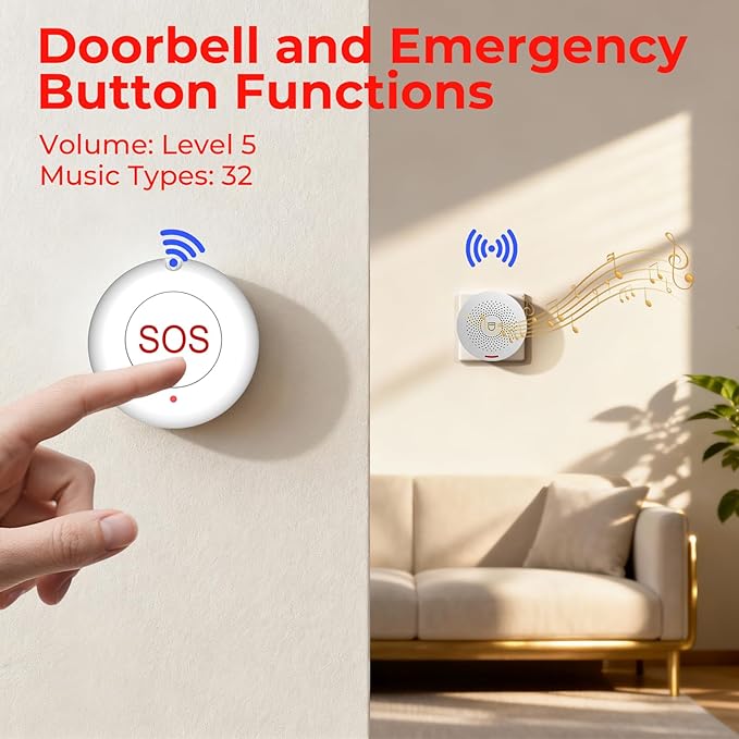 Hapippofa Caregiver Call Button Wireless Call Button for Elderly at Home,WiFi Panic Button,Life Alert Systems for Seniors No Monthly Fee (whiter1)