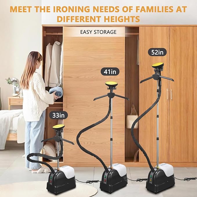 Steamer for Clothes 1800W Standing Garment Steamers 45s Fast Heat-up 90 Mins of Continuous Powerful Steam with 5L Water Tank, Pants Clip & Children's Clothing Hanger