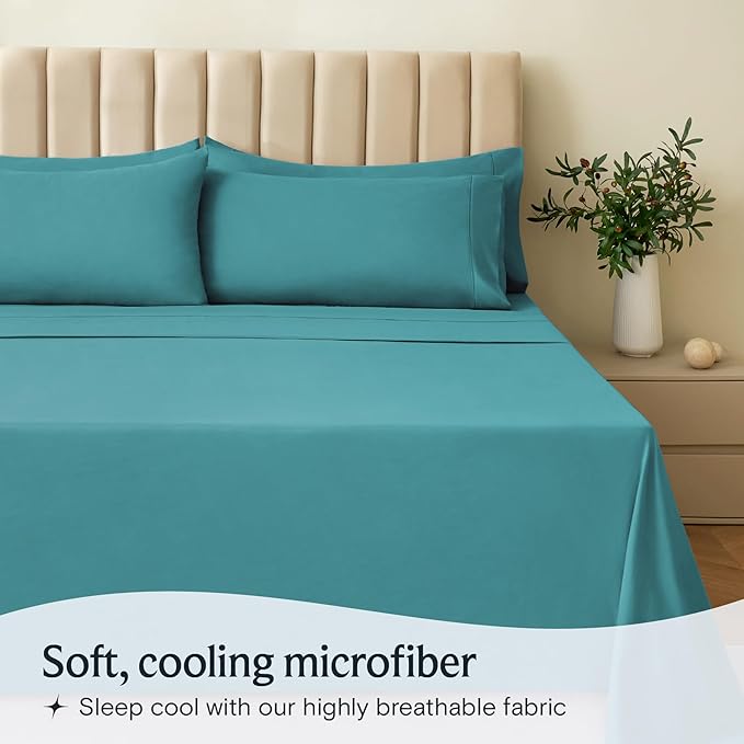 LuxClub 4 PC California King Sheet Set, Deep Pockets Wrinkle Free Cooling Bed Sheets Hotel Bedding for Women, Men, Includes 1 Fitted Sheet, 1 Flat Sheet and 2 Pillowcases-Teal