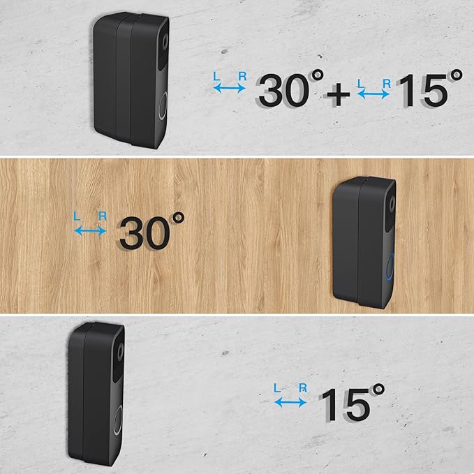 Adjustable Doorbell Angle Mount for Blink Video Doorbell 1st Gen and for REOLINK Video Doorbell WiFi Camera (30°+15°L/R+5°Up/Down Corner Wedge)