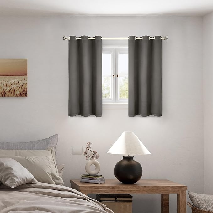 BGment Short 100% Blackout Curtains for Bedroom, Thermal Insulated Energy Efficiency Noise Reducing Grommet Curtains 45 Inch Length with Liner for Small Window 2 Panels Each 42 Inch Wide, Grey