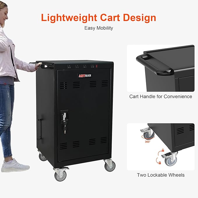 Aokleo Laptop Charging Cart,35 Devices Tablet Storage Carts for pad Up to 16.3" Screen Size, Classroom Computer Mobile Charging Station for Pads, Chromebooks,Laptops, Security Storage(31+4 Bay-Black)