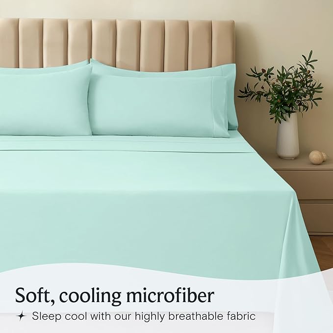 LuxClub 3 PC Twin Sheet Set, Deep Pockets Wrinkle Free Cooling Bed Sheets Hotel Bedding for Women, Men, Kids & Teens, Includes 1 Fitted Sheet, 1 Flat Sheet and 1 Pillowcase-Silky Soft Aquamarine