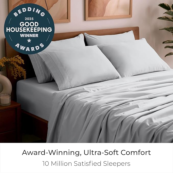 Mellanni Queen Sheet Set - 6-Piece Iconic Collection Bedding, (Including 4 Pillowcases), 16-Inch Deep Pocket, Easy Care, Extra Soft, Cooling Sheets, Brushed Microfiber - Light Gray