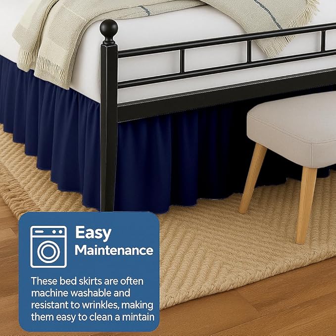 Ruffled Bed Skirt Split Corners with Platform, Tailored Fit Hotel Quality Wrinkle Free Ultra-Soft Microfiber Dust Ruffle, Upto 21 Inch Drop, Full, Navy Blue