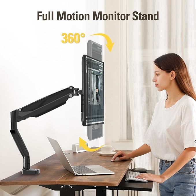 DreamAxis Single Monitor Mount Stand for 22-40" Computer Screens, Heavy Duty Gas Spring Monitor Arm Holds Up to 30.9 lbs, Adjustable Vesa Mount with C-Clamp & Grommet Base, Black