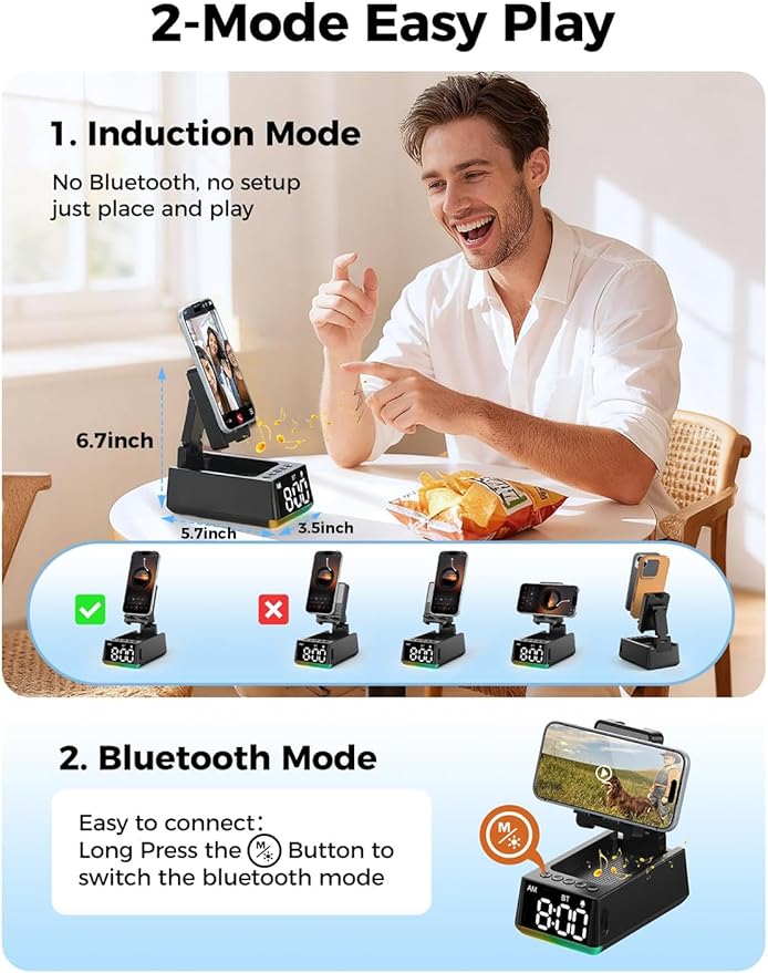 Bluetooth Speaker Birthday Gift for Men:Induction Cell Phone Stand HD Sound Valentines Gifts For Him Her Adult Teen,Anti-Slip Phone Holder Kitchen Gadget Women Mom Wife,Dad Husband Boyfriend(Black)