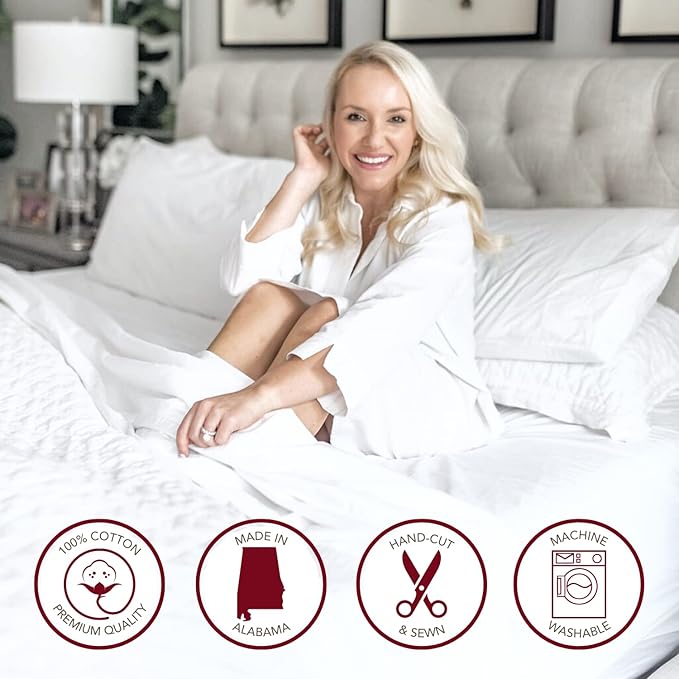 Red Land Cotton Luxury Sheet Set | 100% American Grown Cotton Basics | Premium Hotel Ultra-Soft Lightweight 4 Piece USA Made Deep Pocket Fitted, Flat Sheet, & Pillowcases Percale Weave (King/White)