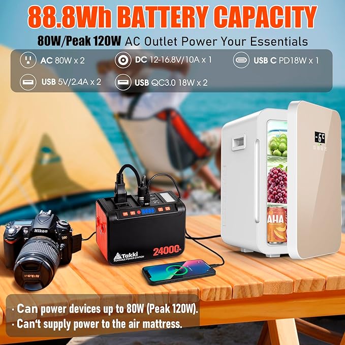 Takki 88.8Wh Portable Power Station Lithium Battery Small Generator Power Bank with 110V AC Outlet Battery Backup for Camping Home Use Emergency(Solar Panel Optional)