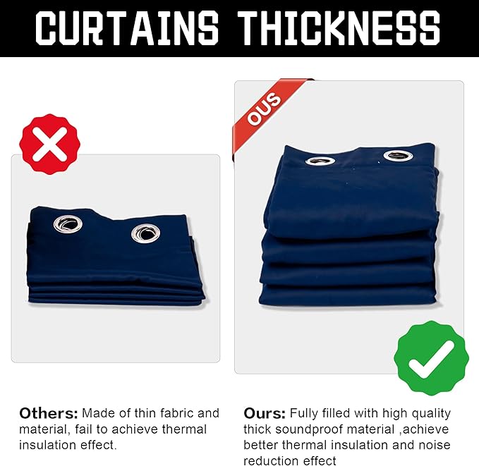 Navy Blue 3-in-1 Blackout Curtains Heavy Duty Soundproof Curtains Thermal Insulated Drapes for Winter Room Divider Grommet Curtains for Living Room Bedroom (1 Panel, Navy Blue, 50" x 108")