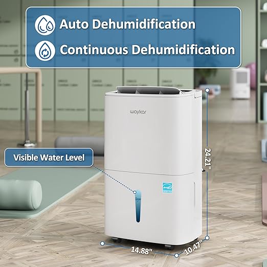 Waykar 150 Pints 2025 Energy Star Dehumidifier with Pump for Spaces up to 7,000 Sq. Ft at Commercial and Industrial Large Room, Warehouse, Home, Basement, with Drain Hose, Auto Defrost, Self-Drying