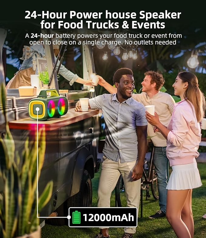 Portable Bluetooth Speaker Wireless,140W Peak Loud Sound with 2 Subwoofers and 2 Tweeters, Plus Bass Boost, IP65 Waterproof Outdoor Speaker, 24H Playtime, RGB Lights, TF/AUX/USB/Mic Input, Large Party