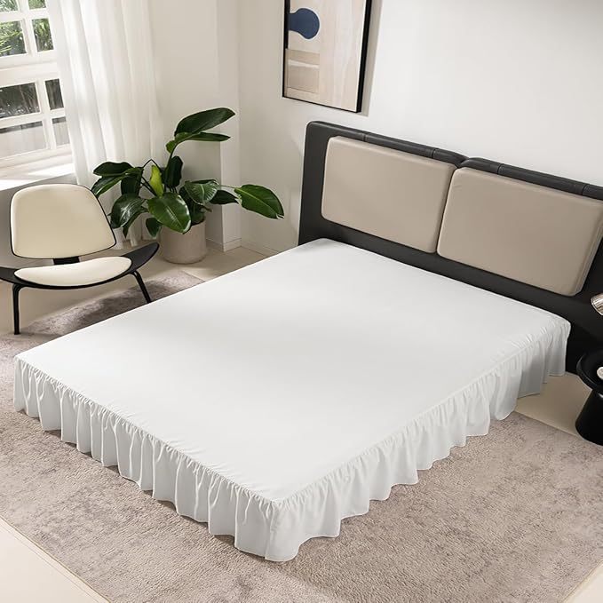 TSUTOMI Ivory Ruffled Bed Skirt - Queen Size, 12 Inch Drop, Split Corners