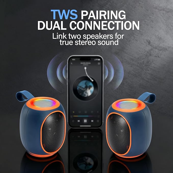 Portable Bluetooth Speaker – 8W HD audio quality, TWS stereo pairing, LED light show, compact and portable, suitable for outdoor use, can be used in cars, travel and parties, a cool teen gift(Blue)