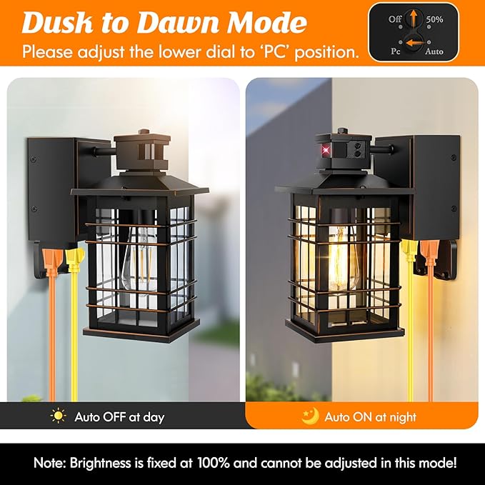 Porch Lights with GFCI Outlet, 2-Pack Motion Sensor Dusk to Dawn Waterproof Outdoor Lights, 3 Modes Oil-Rubbed Bronze Exterior Light Fixtures Wall Mount, Outside Wall Lanterns for Front Door House