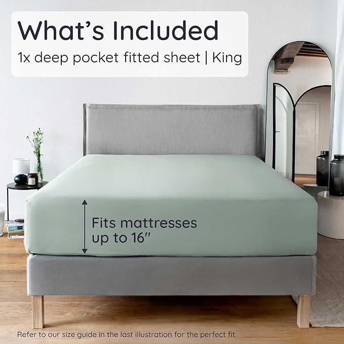 Bambaw 100% Viscose Derived from Bamboo Fitted Sheet King Size, Cooling Fitted Sheets King Size, 16’’ Deep Pocket, Cooling Mattress Sheets (Sea Glass)