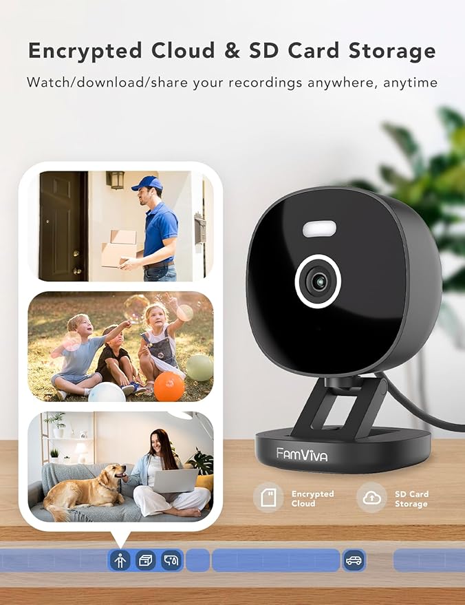 FAMVIVA 2K Security Camera, Outdoor/Indoor for Home, Pet, Baby, Nanny, IP65 Waterproof Color Night Vision, White Light & Siren, Recording, Motion Detection, Compatible with Alexa,Black-4P