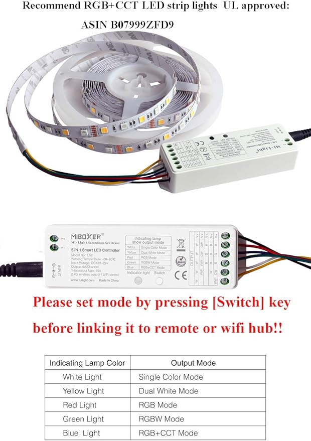 LGIDTECH LS2 LED Strip Lights 5 in 1 Controller,Compatible with Single Color,RGB,RGBW,WW+CW,RGB+CCT LED Strip Lights,Smartphone APP Control via Gateway(Excluded)