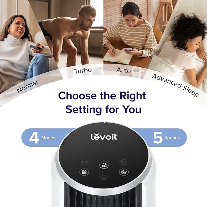 LEVOIT Tower Fan for Bedroom, 25ft/s Velocity Standing Fan with 28dB Quiet for Sleep, Remoter, 12H Timer, 5 Speeds, 4 Modes, 90° Oscillation for Home, Office, Indoor, Bladeless 36 inch, White