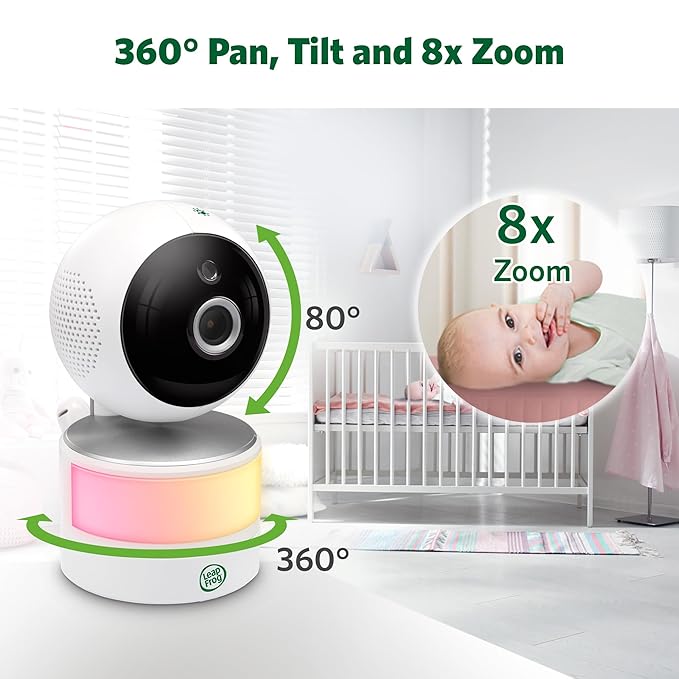 LeapFrog Color Night Vision Video Baby Monitor with 7" HD 1080P, 360° Pan & Tilt, 8X Zoom, Night Light, Humidity & Temperature Sensor, Up to 1000ft Long Range, Secure Transmission: LF920HD