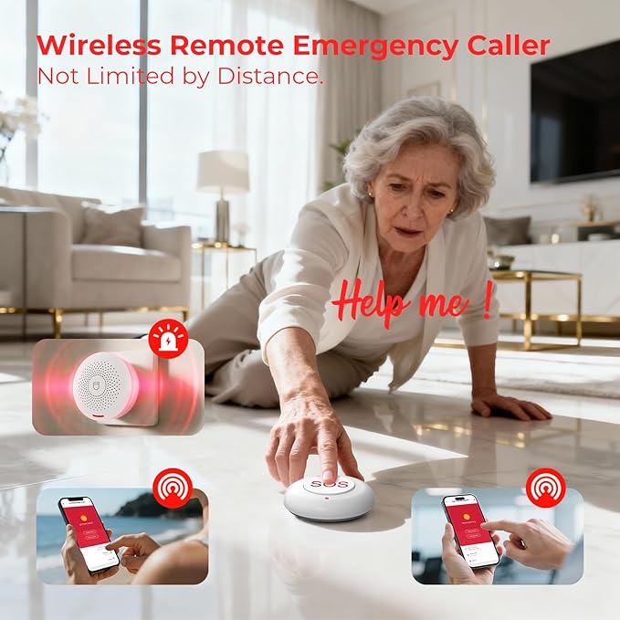 Hapippofa Caregiver Call Button Wireless Call Button for Elderly at Home,WiFi Panic Button,Life Alert Systems for Seniors No Monthly Fee (whiter1)