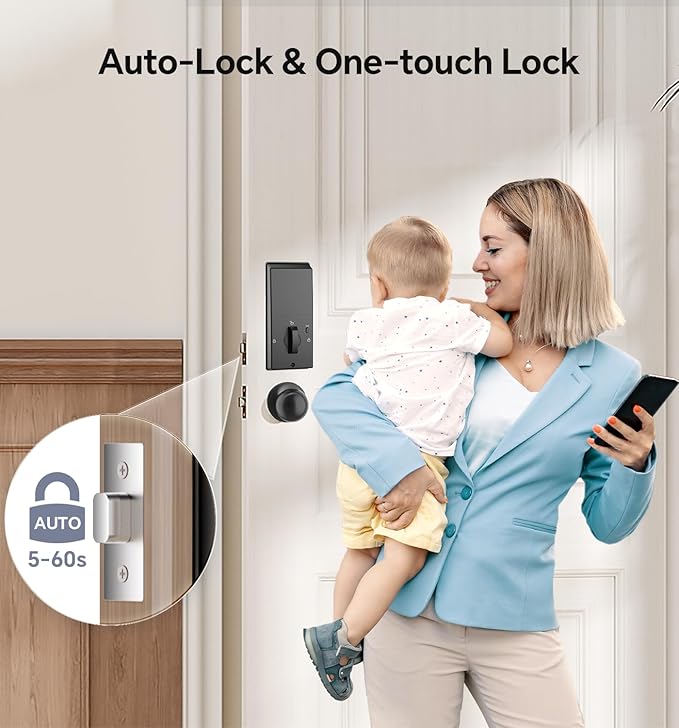Ulecoce Fingerprint Keypad Deadbolt with Handle Set, Keyless Entry Door Lock, Door Locks for Front Door Lock Set, App Control, Auto Locking, Easy to Install, Oil Rubbed Bronze
