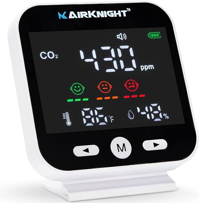 AirKnight Monitoring CO2 Monitor Indoor with Bonus Humidity & Temperature Readings | Carbon Dioxide Meter, Homebrewing - Carbon Dioxide Detector, Portable CO2 Detector, CO2 Meter Indoor, CO2 Sensor