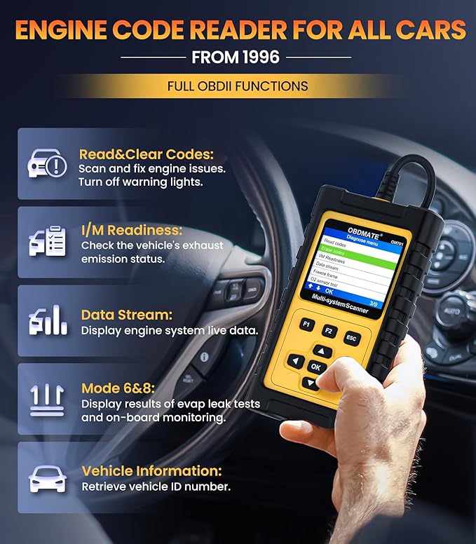 OBDMATE OBD2 Scanner for Toyota/Lexus/Scion, OM701 All Systems Diagnostic Tool with 15+ Resets (Oil/ETC/EPB/ABS/SAS/BAT Register...), Full OBDII Functions Read&Erase Fault Codes, Free Software Update