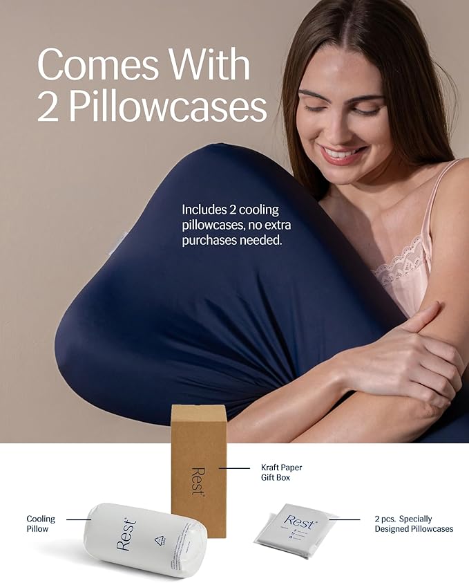 REST® Evercool® Cooling Pillow, Instant Cool-to-Touch Shell Fabric & Breathable Silicone Sponge Core for All-Night Temperature Regulation & Ergonomic Support, Low Height, Light Gray