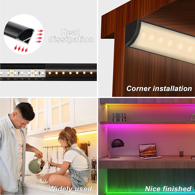 VST 10pack 3.3 ft LED Channel, V Shape Led Diffuser Channel, LED Aluminum Channel System with Black Cover, End Caps and Mounting Clips, Aluminum Profile for LED Strip Light Very Easy Installation