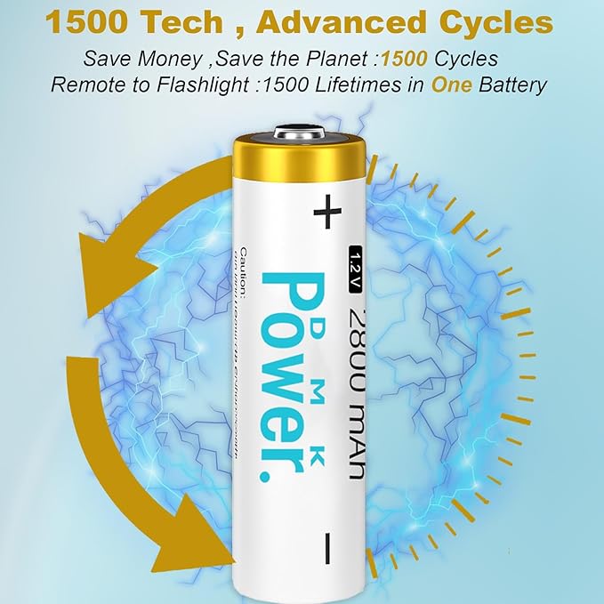 DMK POWER Rechargeable High Capacity Batteries 1.2V NiMH Low Self Discharge (AA White 2800MAH (8 Pieces))