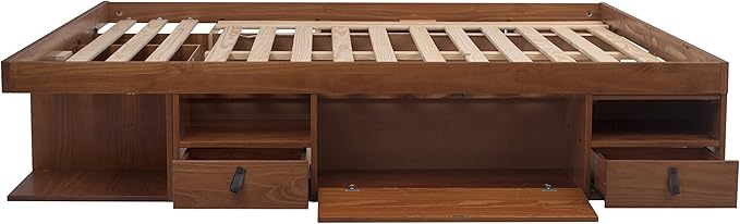 memomad Bali Storage Platform Bed with Drawers (King Size, Caramel Brown Wood)