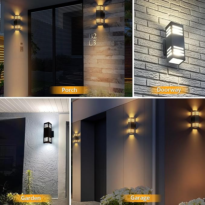 rosykite Dusk to Dawn LED Outdoor Light Fixture Wall Mount,Black Square Porch Lights Outdoor,Modern Exterior Wall Sconce Lights 13In, Bulb Includes Up Down Outside Wall Light for House Front Door