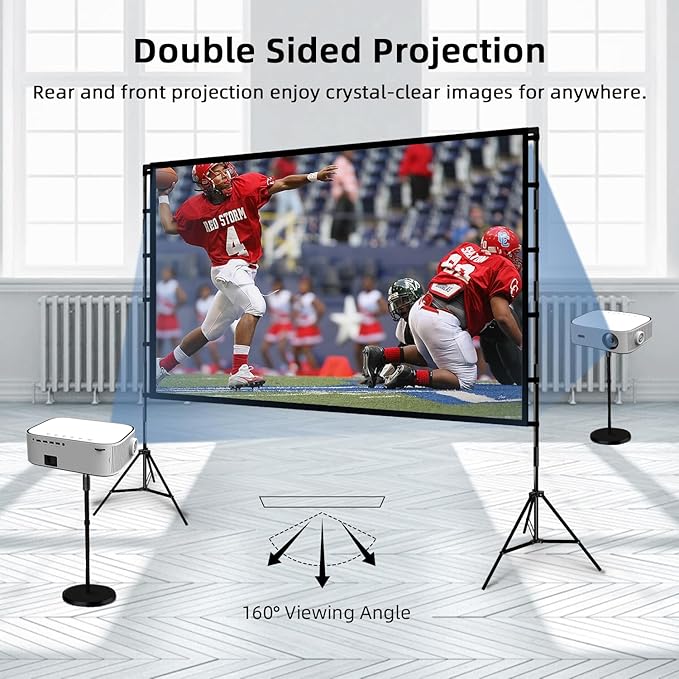 Projector Screen and Stand, Wootfairy 120 inch Foldable and Portable Projection Screen 16:9 4K HD Rear Front Wrinkle-Free Movie Screen with Carry Bag for Indoor Outdoor Home Theater Backyard Cinema