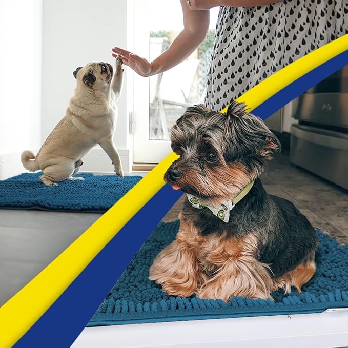 Muddy Mat® Shown on TV–Super Absorbent Microfiber Dog Door Mat for Muddy Paws, Non-Slip Washable Pet Rug, Quick Dry Chenille Entryway Carpet, Machine Washable Indoor Outdoor mat–Atlantic Blue 28"x18"
