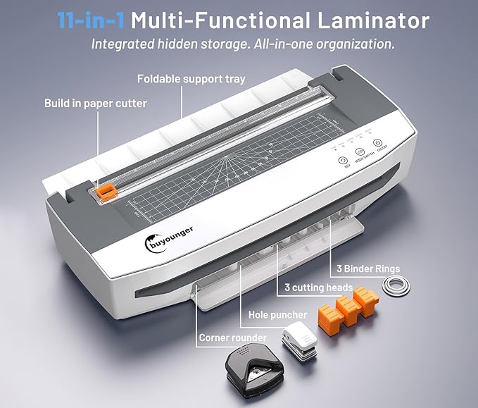 Buyounger 3-10 Mil Laminator Machine, 4-Roller Commercial Laminator Machine with 50 Laminating Sheets, 13 Inch Laminating Machine 11X17 with 1000mm/min Speed & REV Jam-Free for Office School Home
