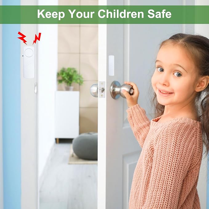 Door Window Alarm, 90dB Door Alarms Sensor for Kids Safety, Home Security, Door Window Burglar Alarm, Window Pool Alarms for Home, Apartments, Offices, Hotel Rooms (4pack)