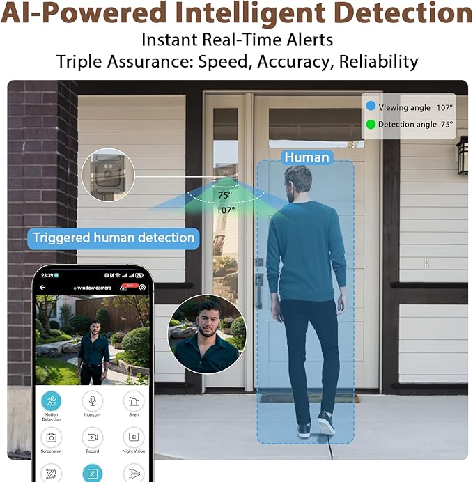 EVERSECU 2K Window Camera with Adhesive Mount, Starlight Color Night Vision, Motion Detection, 2-Way Audio, 2.4G/5G WiFi, Compatible with Alexa, Perfect for Front Door, Porch, Backyard Monitoring